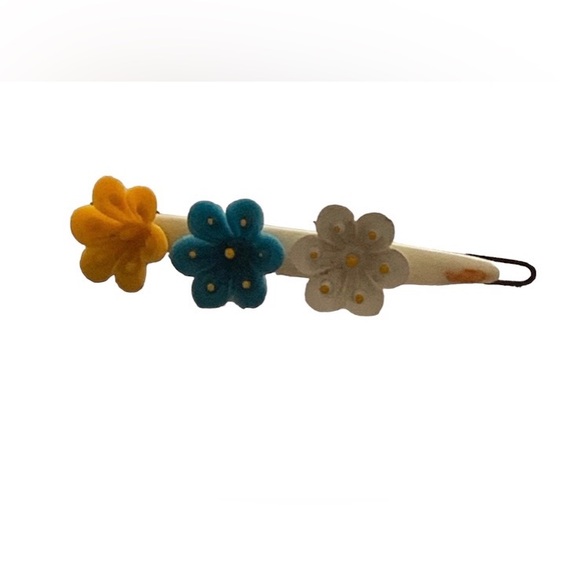 Vintage Floral Hair Barrette Cute Yellow Blue White Flowers - Picture 3 of 12